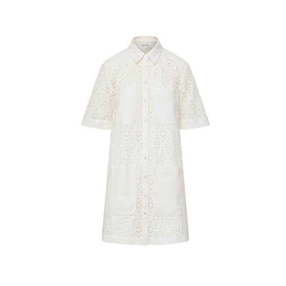 Veronica Beard Rafaela Eyelet Shirt Dress Womens 6 Cream Short Sleeve Cotton - Picture 11 of 12